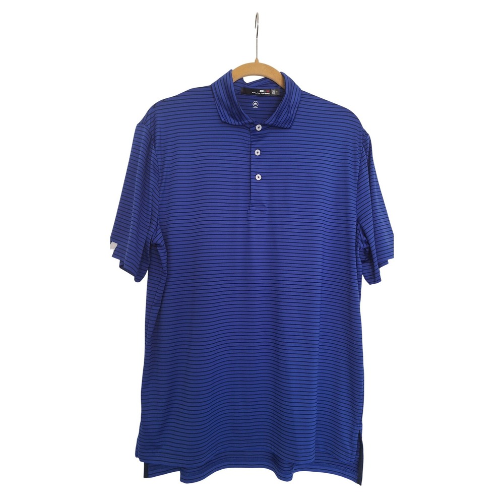 RLX Ralph Lauren Mens Blue Striped Performance Golf Polo Shirt Size M